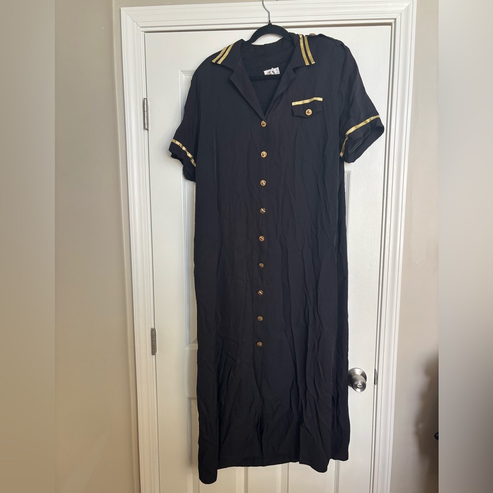 J.B.S. Black Maxi Dress with Gold Trim
